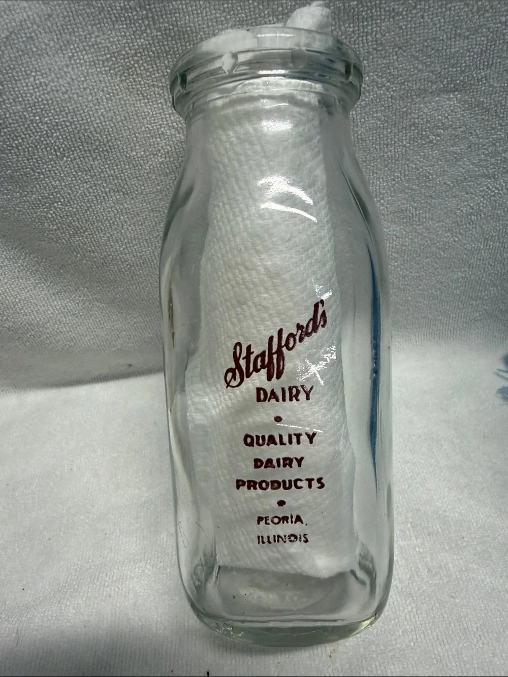 Stafford Dairy Products Clear Glass Milk Bottle,Peoria, Ill